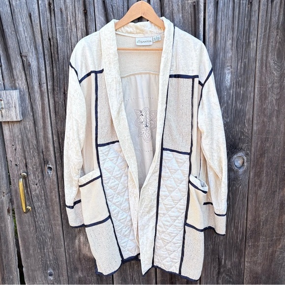 Gantos Jackets & Blazers - Gantos Cream & Black Open Cardigan. Weave fabric and velvet patchwork. Size M